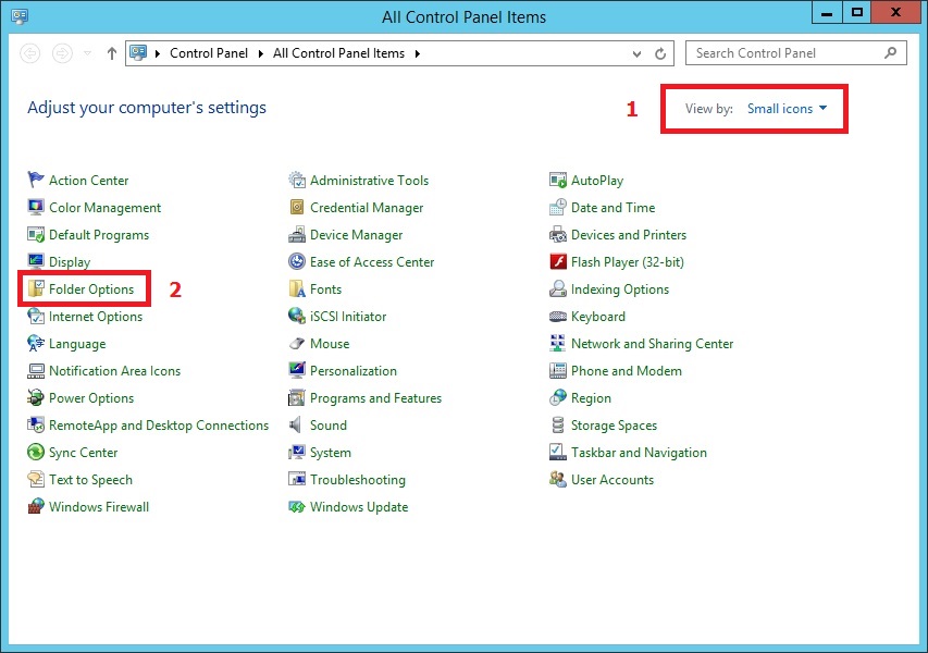 به کنترل پنل رفته و فولدر آپشن را انتخاب کنید