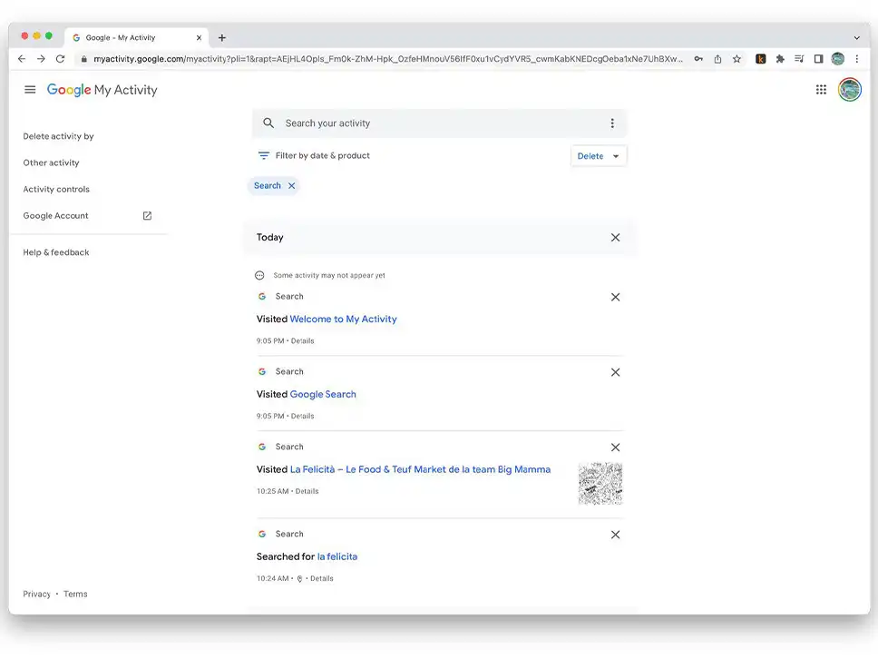 حذف سابقه جستجو 