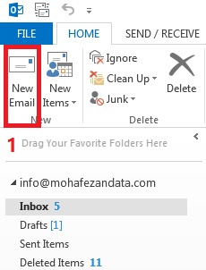 برای فارسی نوشتن اعداد در اوتلوک ابتدا یک ایمیل جدید باز کنید