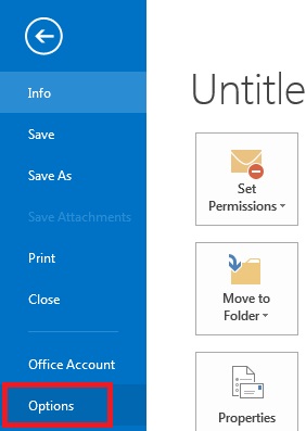 گزینه option را انتخاب کنید تا پنجره جدید باز شود