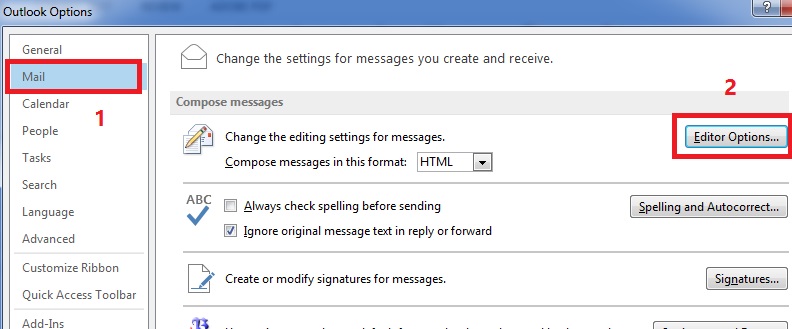 دکمه Editor Option را بزنید