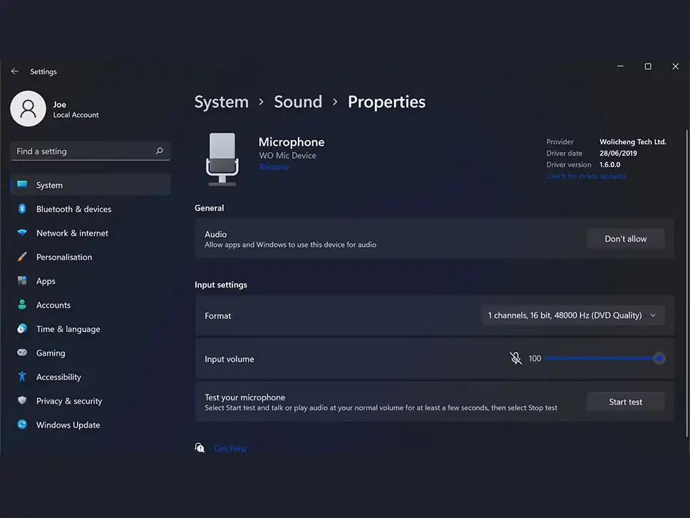 مراحل تنظیم در برنامه دسکتاپ WO Mic: